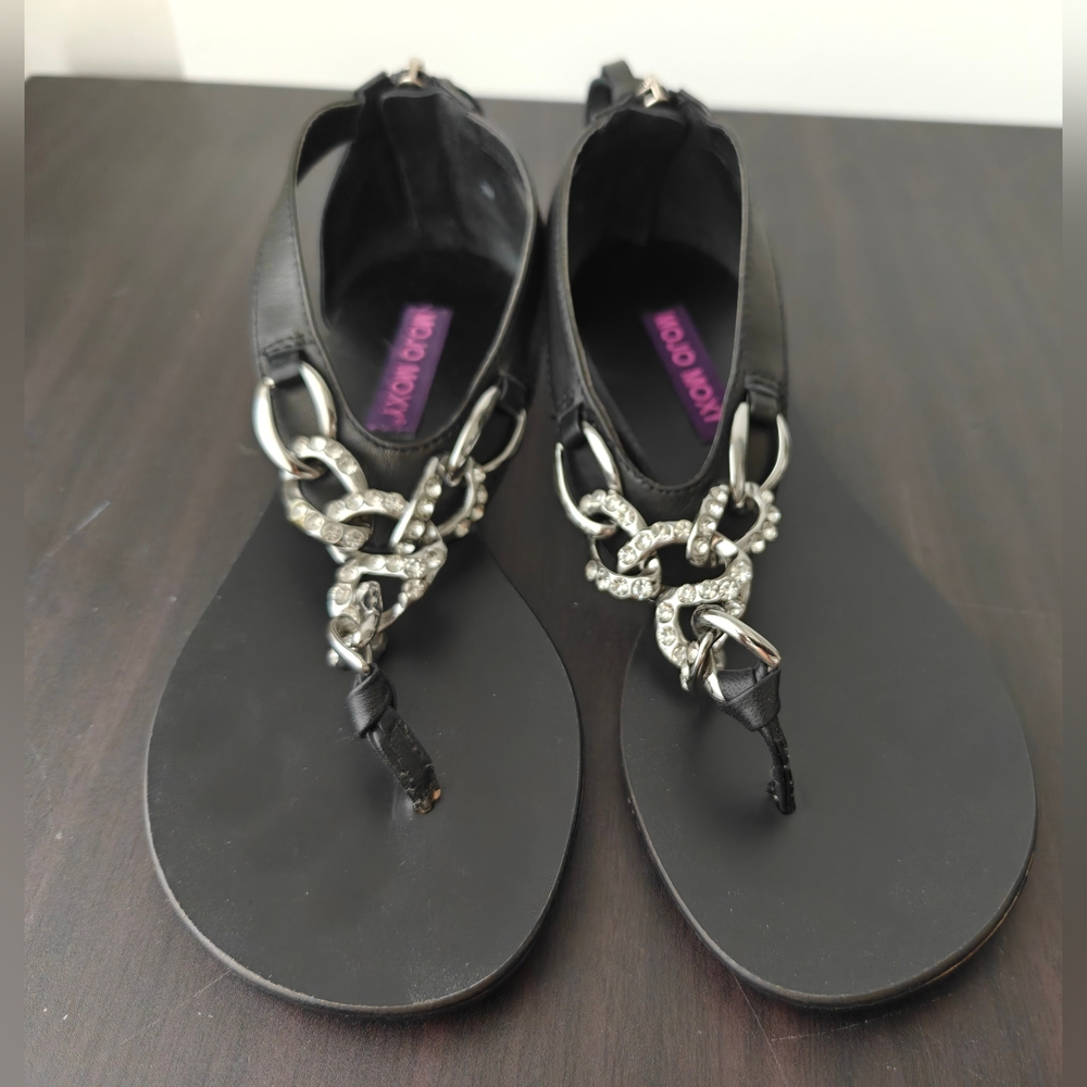 Mojo Moxy Chainy Black Leather Sandals